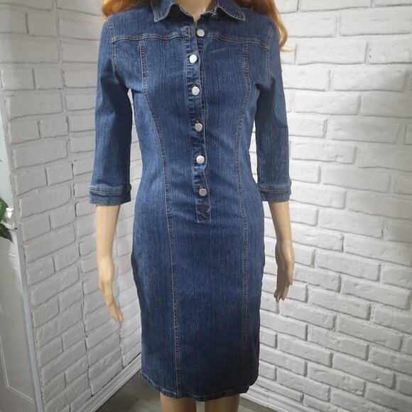 Fairweather Ladies 3/4 Length Sleeves Size 3 Medium Wash Denim Dress - Picture 1 of 11